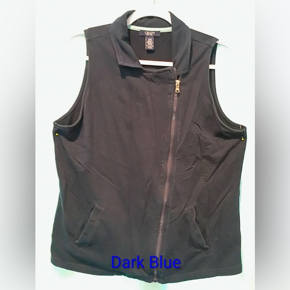 Chaps Dark Blue Sleeveless Zip Front Vest